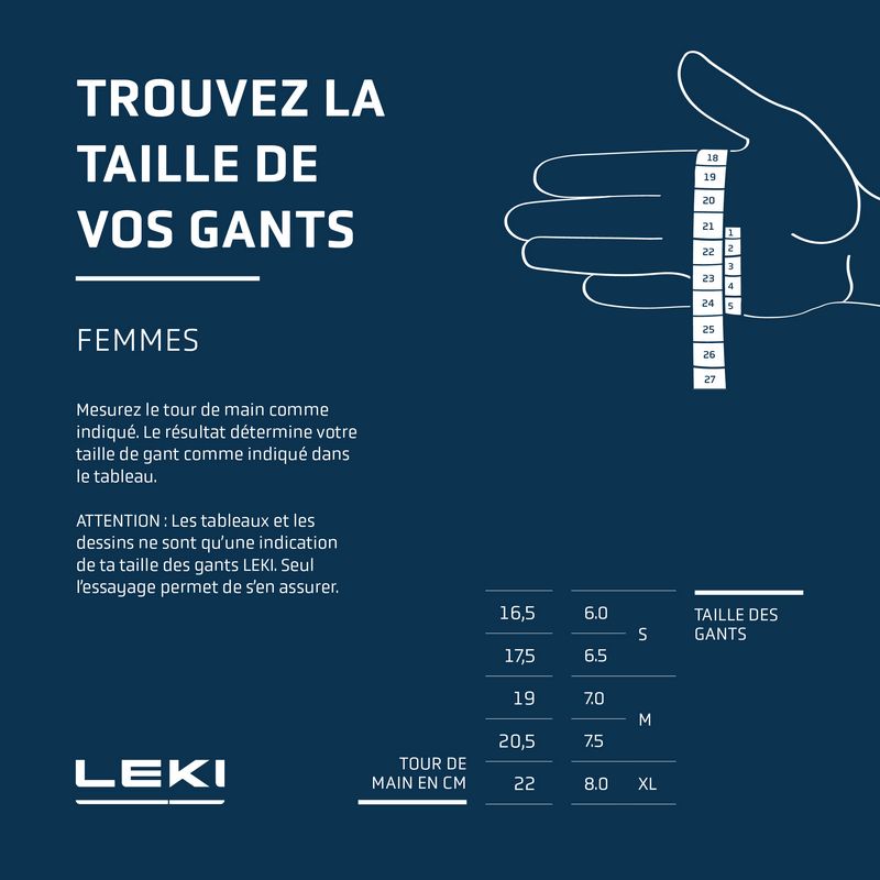 Aide au choix de la taille des gants femme Leki